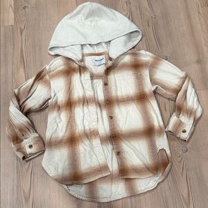 Old Navy Tan and Cream Plaid Hoodie